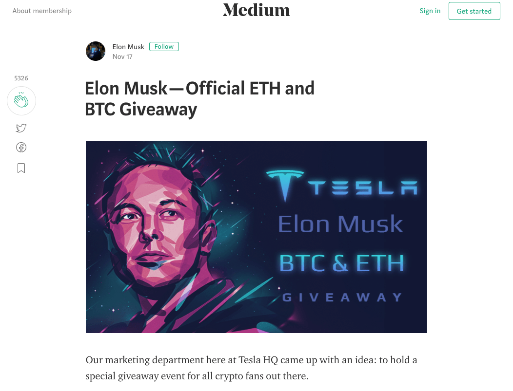 當心！假Elon Musk 詐騙報導，刻意誤導投入比特幣換取特斯拉