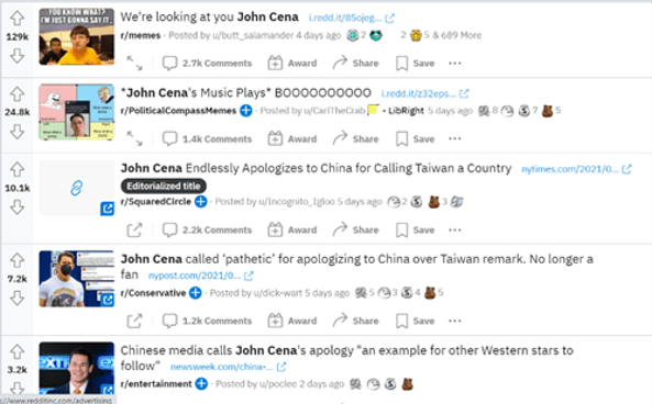 推特萬人響應「台灣是一個國家」:美國與奶茶聯盟鄉民聯手回應John Cena