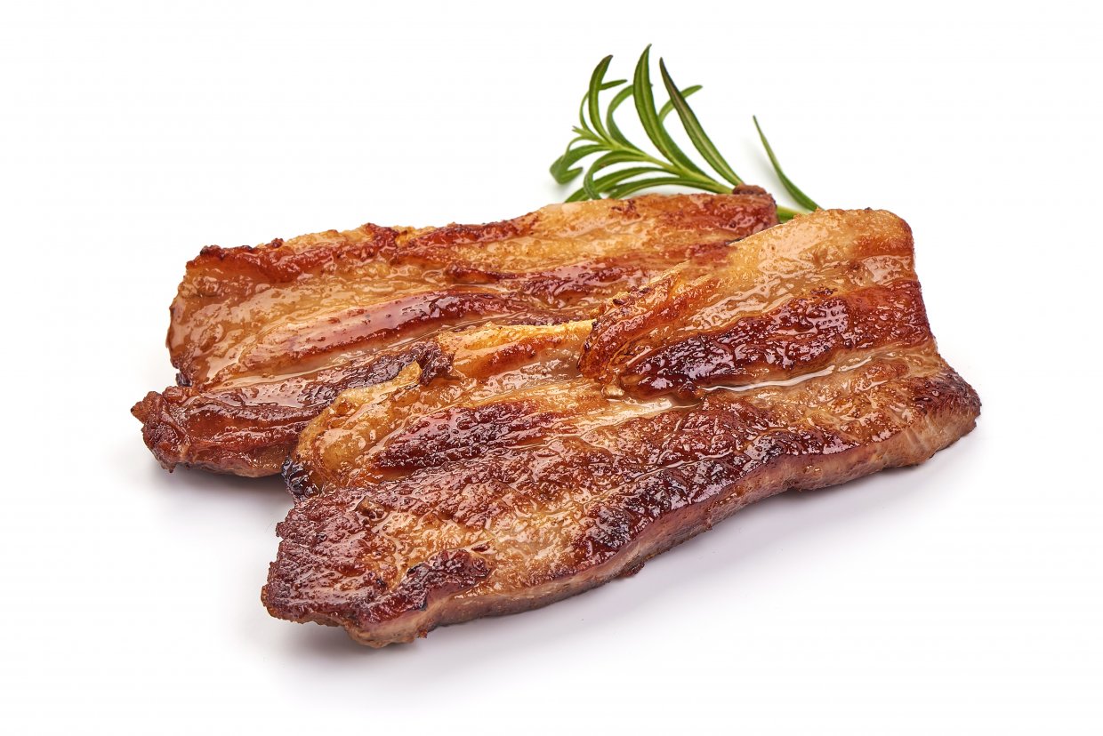 Roasted,Pork,Bacon,,Isolated,On,White,Background