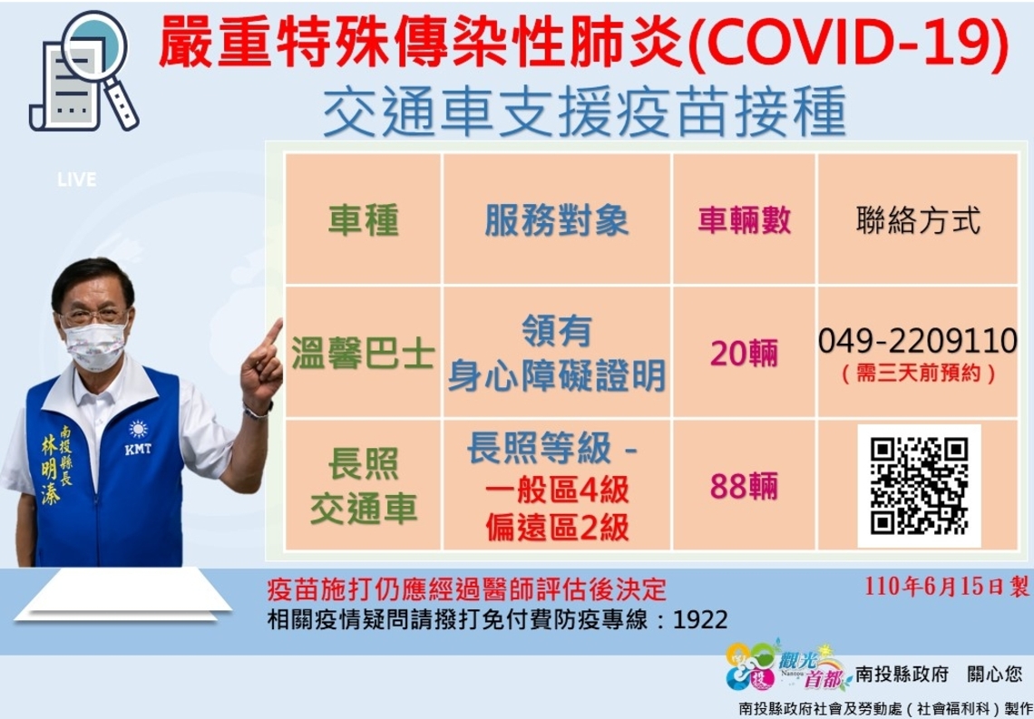 南投縣政府提供交通車支援新冠肺炎疫苗接種服務/波新聞