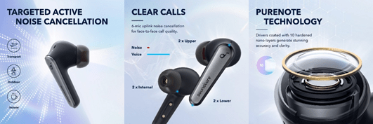 Soundcore Liberty Air 2 Pro憑ANC主動降噪、PureNote™甄音技術和個人化聽感體驗三大絕佳性能,一機即能滿足多種聆聽需求!