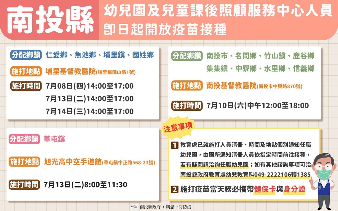 南投縣1303位幼兒園、課後照顧中心人員專案疫苗開打/波新聞