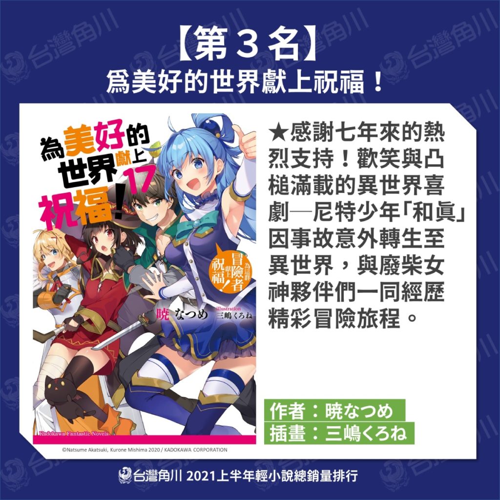 台灣角川2021上半年輕小說TOP10