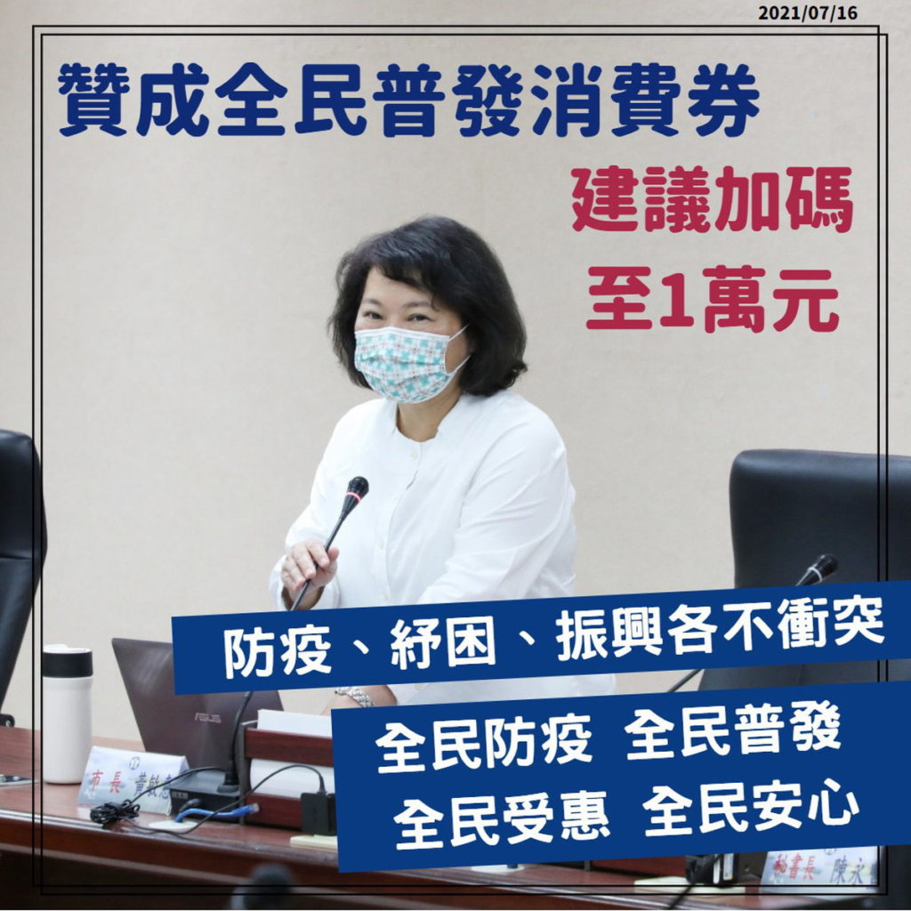 黃敏惠市長建議全民消費券加碼至一萬元