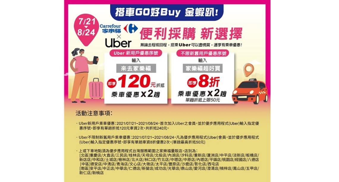 中元跨界合作    聯手Uber乘車來家樂福採購還賺車費
