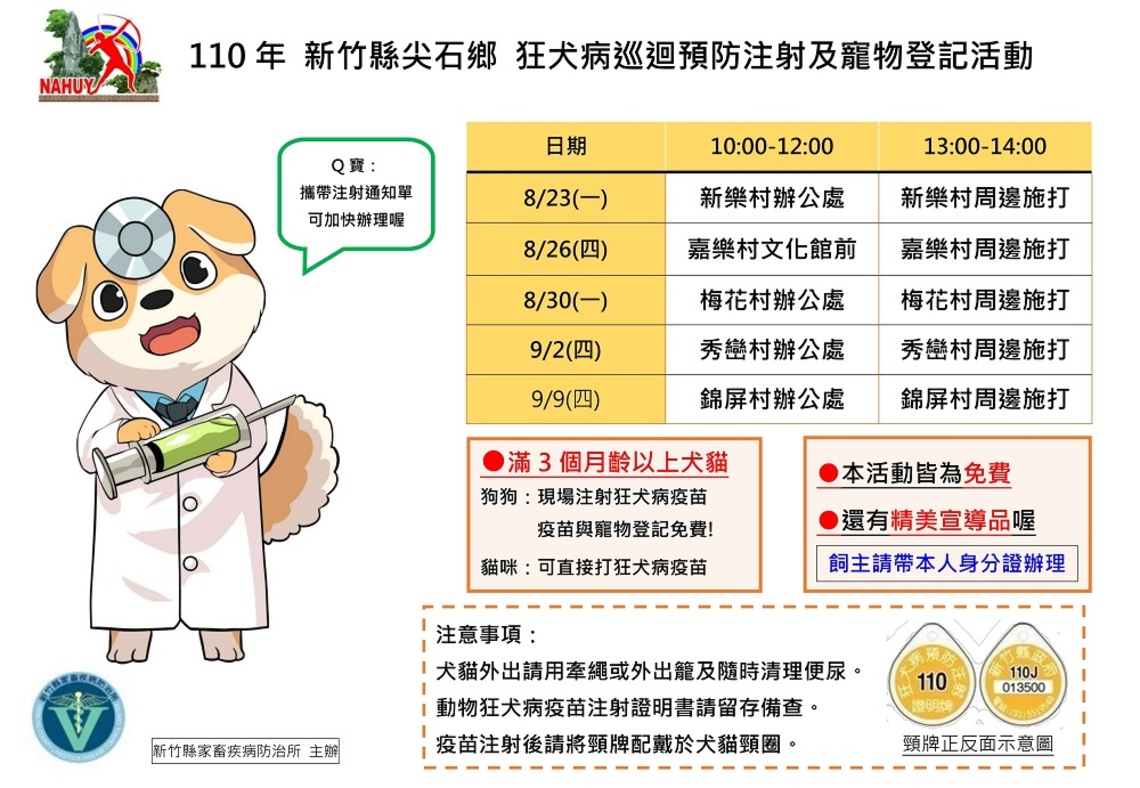 狂犬病預防注射及寵物登記 分5天巡迴尖石鄉/波新聞