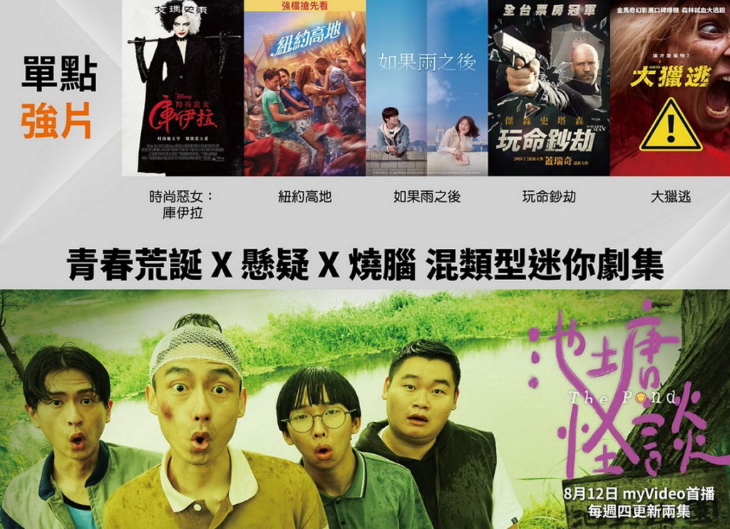 機上盒myVideo新上架強檔電影、話題台劇，８月底前申辦豪華月租享年繳優惠再送看片金！