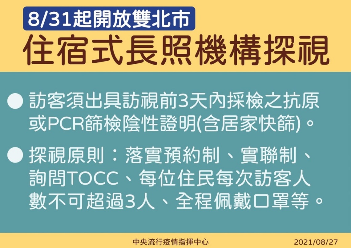 8/31起 北市及新北市開放住宿式長照機構訪客探視/波新聞