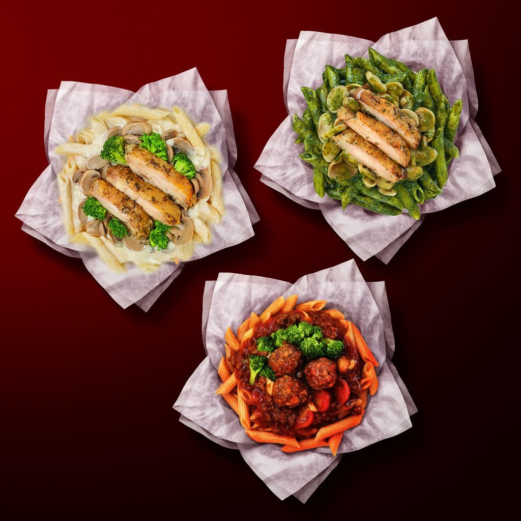 Pasta Hut 經典口味紙包筆管麵「波隆那牛肉丸」、「奶油雞腿排」、「羅勒雞腿排」