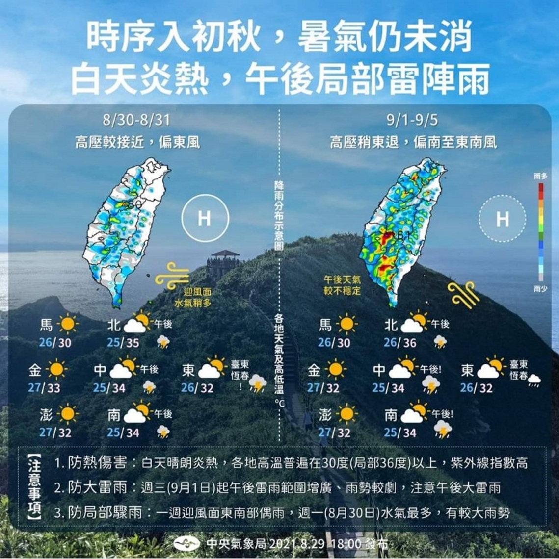 本週天氣 晴朗炎熱午後雷陣雨