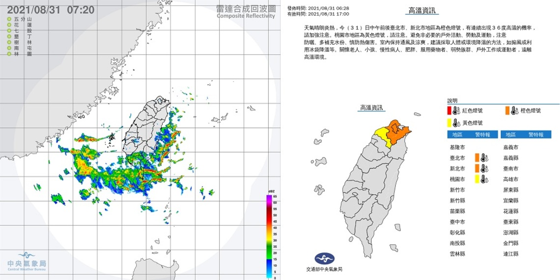 高溫炎熱 山區及桃園以南有午後雷陣雨 臺東恆春局部雨