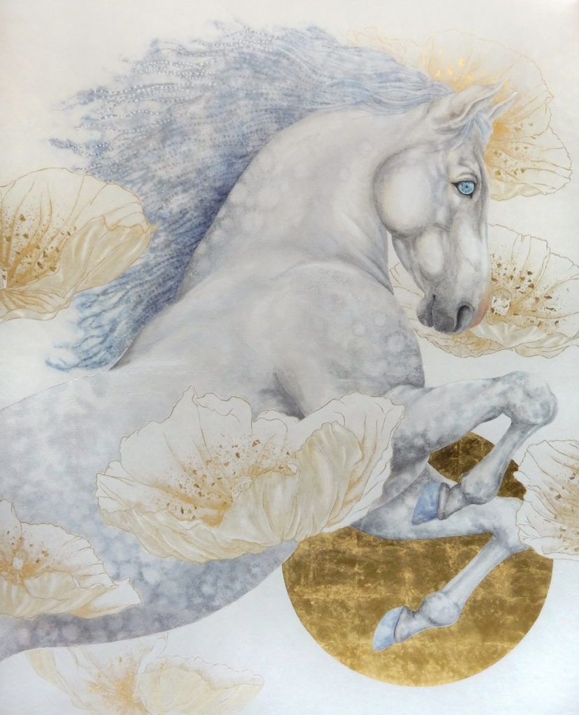 Sky_162x130㎝_雲肌麻紙、落水紙、金箔、岩絵具、水干絵具