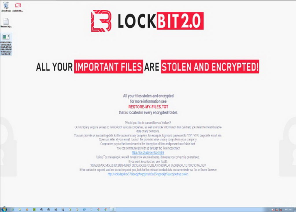 LockBit 2.0勒索軟體會修改受害者的電腦桌布,提醒受害者意識到他們的被駭。