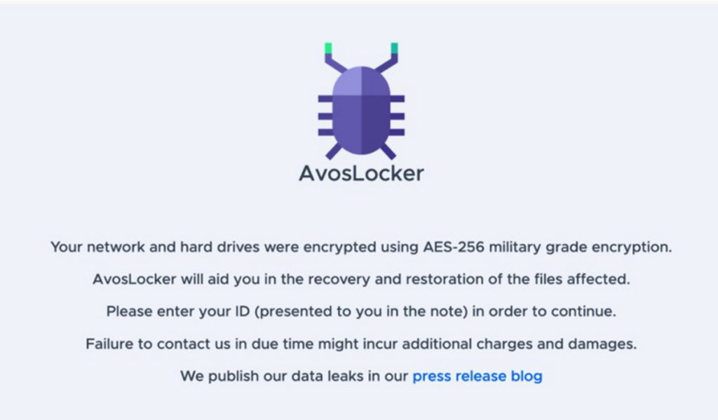 AvosLocker使用藍色甲蟲標誌在與受害者的交流和招募新分支機構的「新聞稿」中表明自己的身份。
