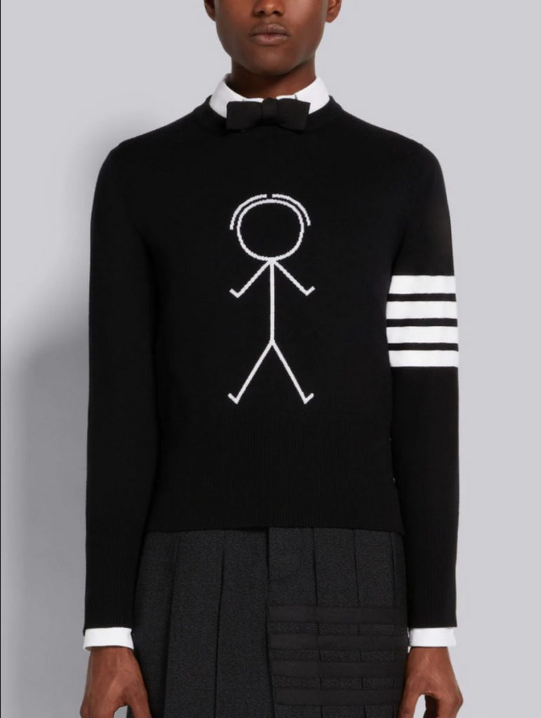 微風廣場THOM BROWNE 黑色美麗諾羊毛MR. THOM嵌花上衣 推薦價35,000元 