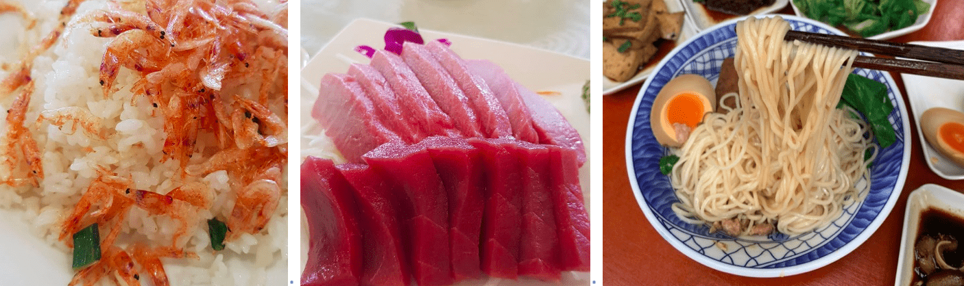 ▲東港櫻花蝦,東港黑鮪魚,眷村麵食
