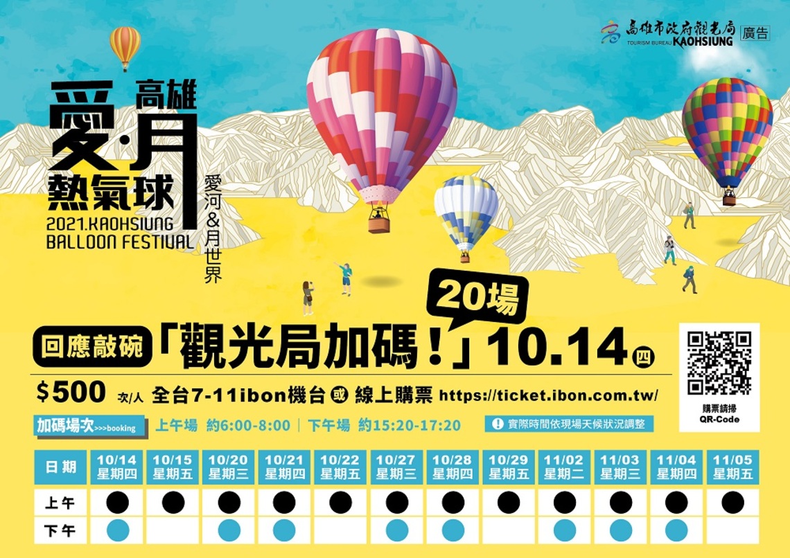 回應敲碗！「高雄愛。月熱氣球」加碼20場     10/12起全數名額開放線上購票