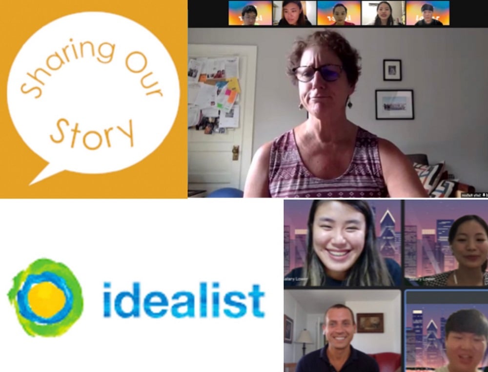可能是 6 個人和顯示的文字是「 Sharing OUT Story ロ idealist 」的圖像