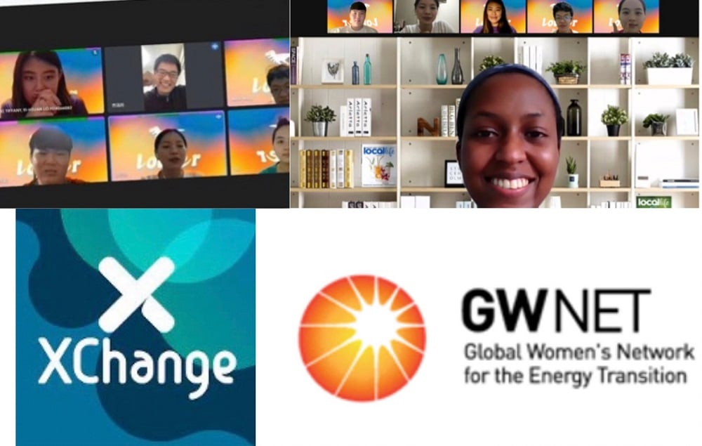 可能是 5 個人、螢幕和顯示的文字是「 10 XChange GWNET Global Women's Network for the Energy Transition 」的圖像