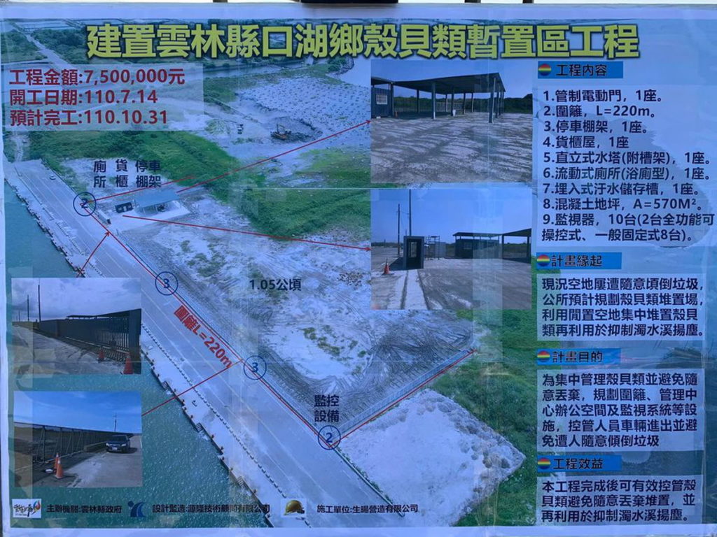 雲林縣口湖鄉殼貝類暫置區供蚵貝殼暫置 固沙防塵紡織農地膜資源永續利用