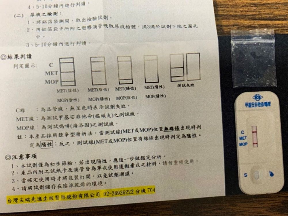 警方初驗呈安非他命陽性反應