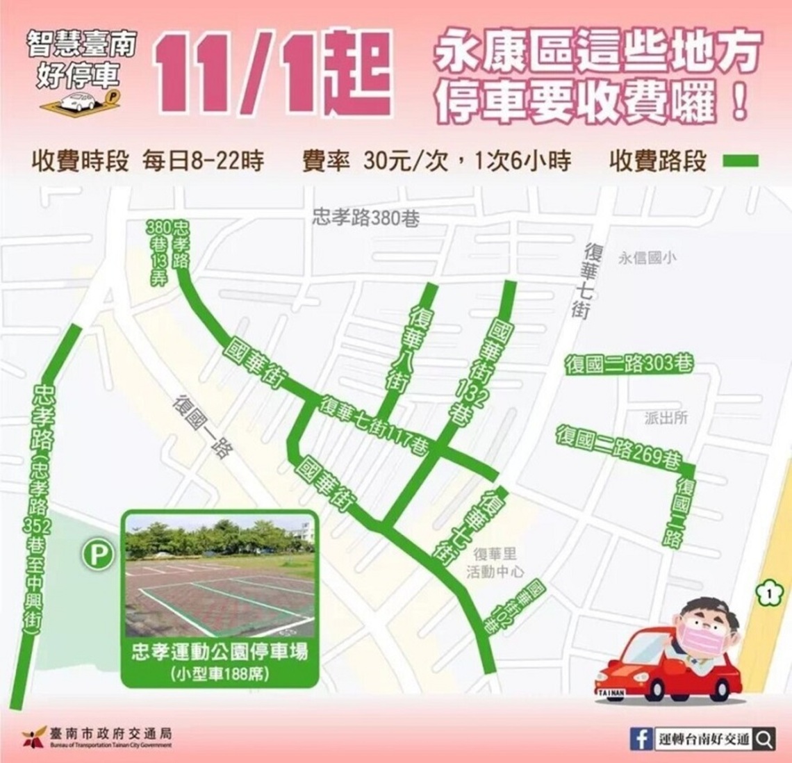 台南永康11月增收費區域