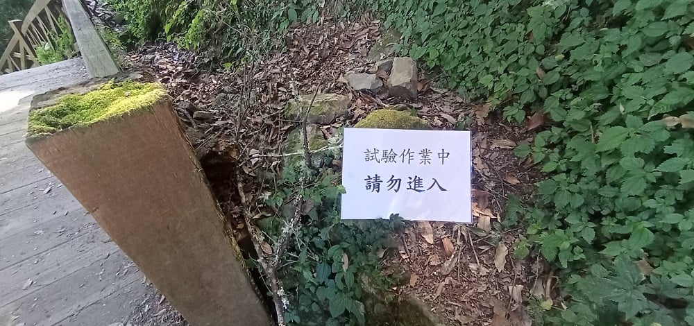 可能是戶外、樹和顯示的文字是「試驗作業中 請勿進入」的圖像