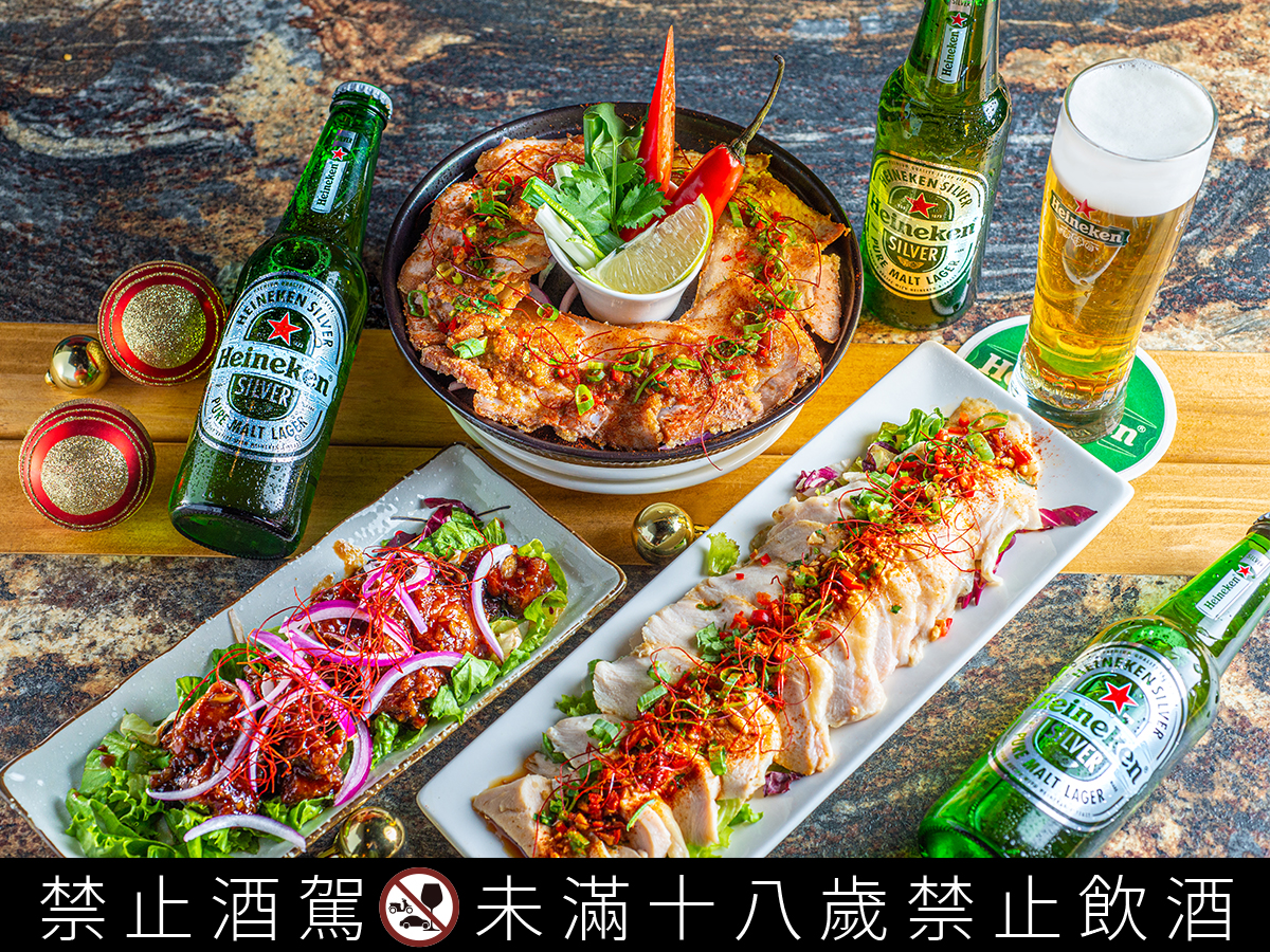 荷包神救援海尼根攜手餐酒館 推抗漲星方案 54 【圖說三】風味強烈的醬汁入菜需要清爽的海尼根Silver星銀啤酒中和均衡 高雄餐館一酒・