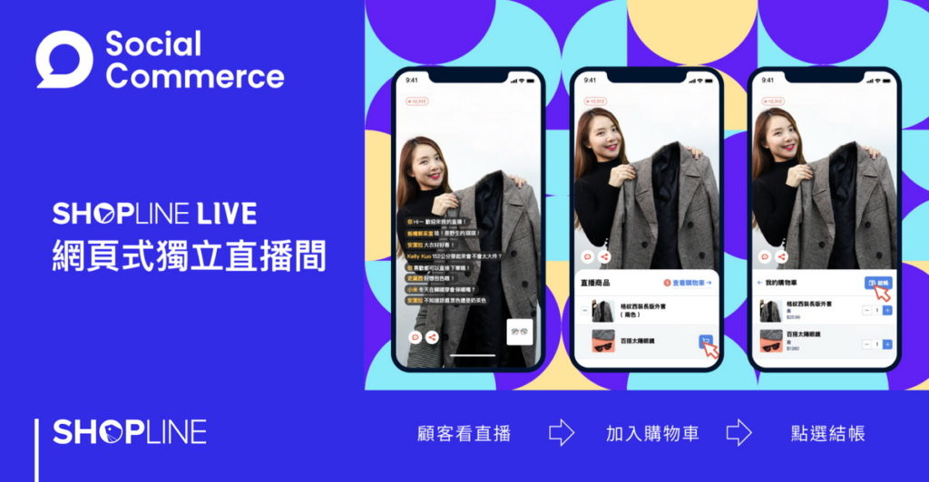 SHOPLINE LIVE 協助品牌將直播間打造成專屬銷售頁,透過網頁式獨立頁面一鍵開播、同步開賣、一舉收單。