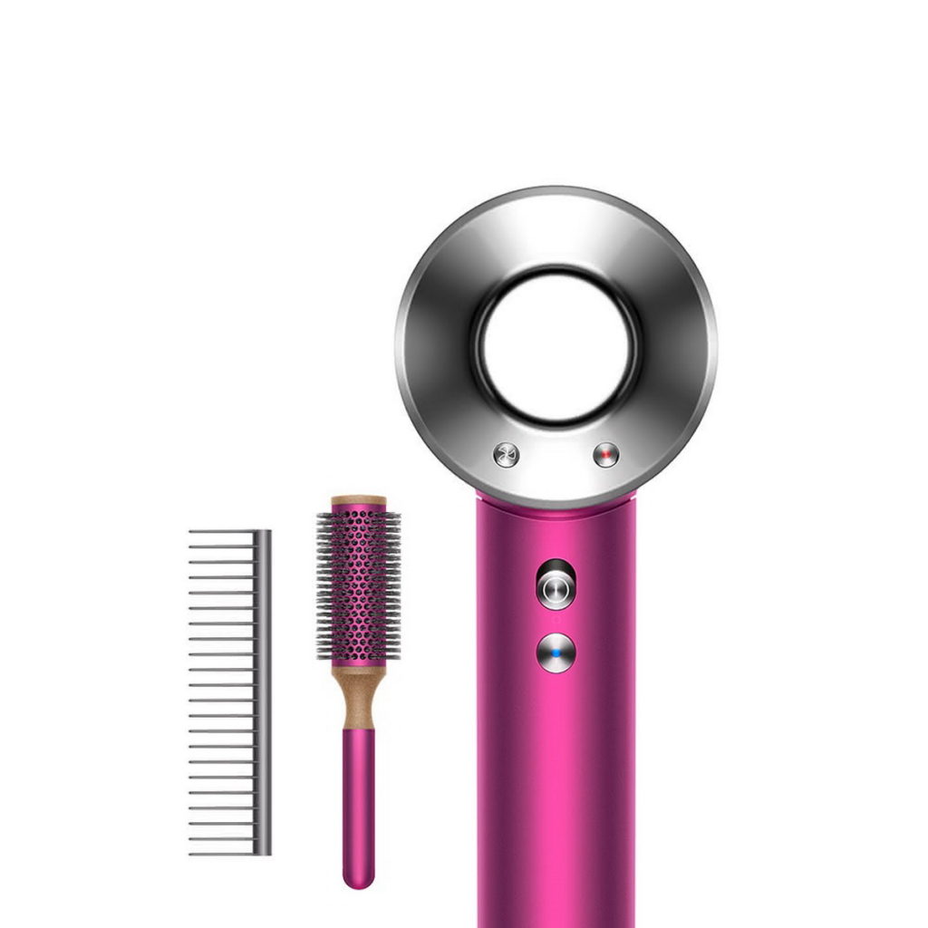 【dyson 戴森】Supersonic HD03 吹風機限量全桃紅色禮盒組,內含圓形髮梳及順髮梳,活動價11,999元。