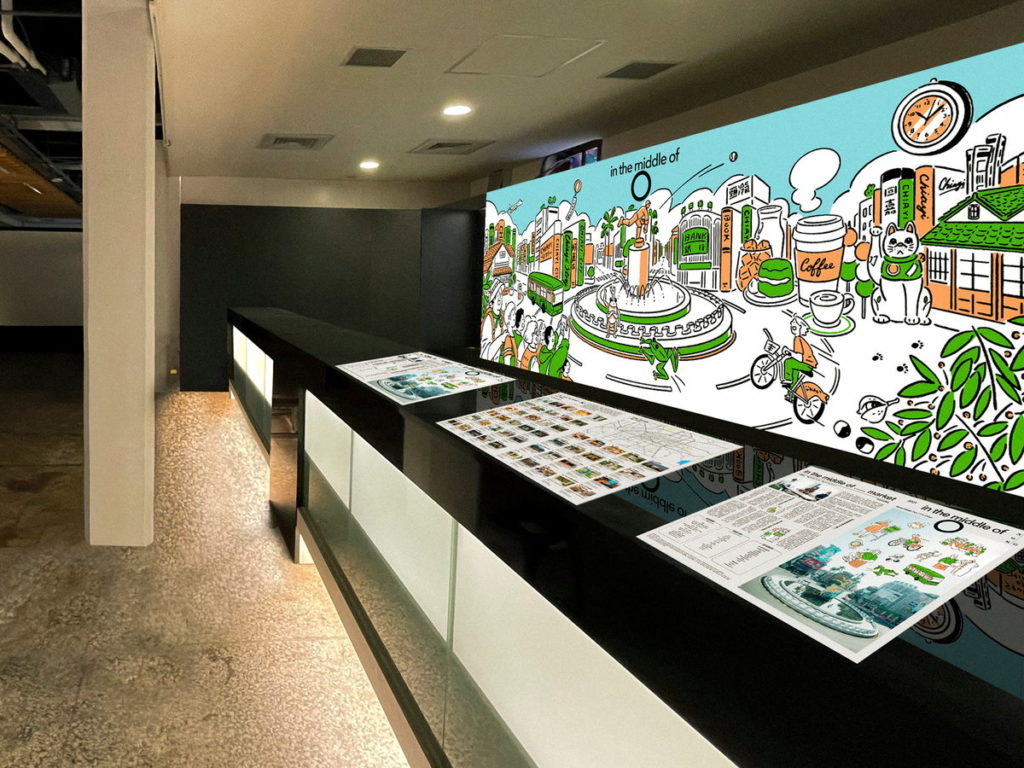 《中間試驗場》展區示意圖_《中間試驗場》一樓現場發放「in the middle of ……」報紙，精