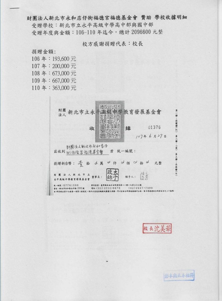 圖片說明：福德基金會迄今捐助善款超過新台幣三千萬元，所有支出均詳實列帳。