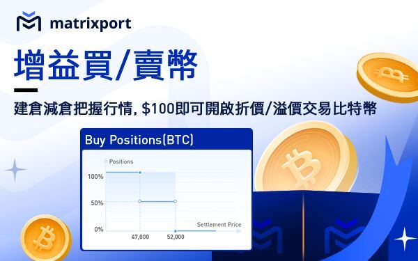想在現貨市場折價 /溢價交易比特幣? 在 Matrixport100 美金就可以