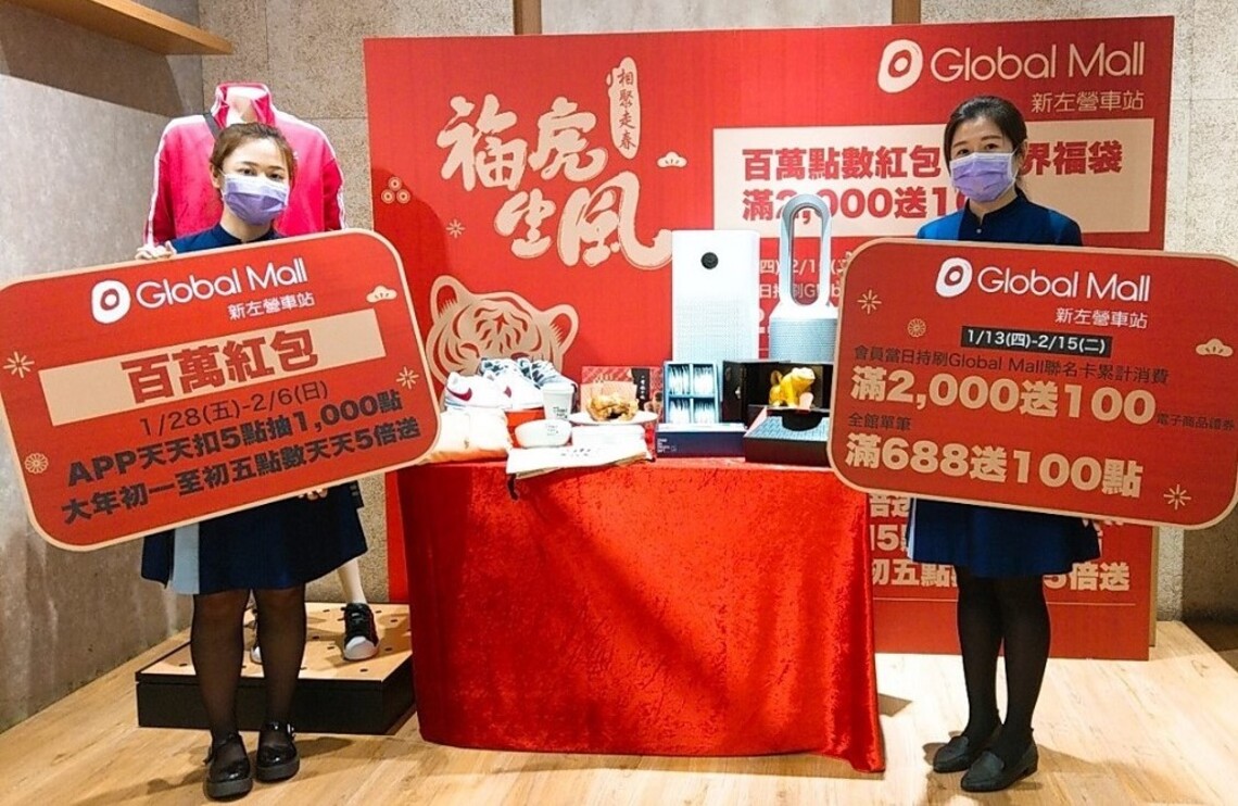 Global Mall新左營車站春節《福虎生風》1/13起跑 滿額贈滿2,000送100、點數5倍贈
