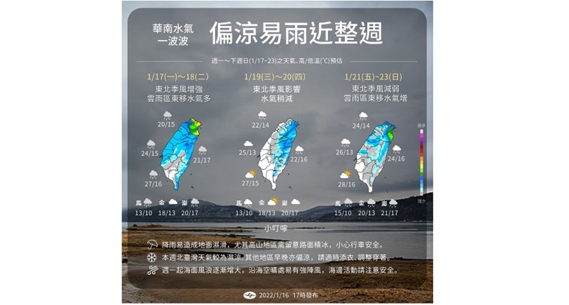 華南水氣一波波 週一起天氣有變化 偏涼易雨近整週