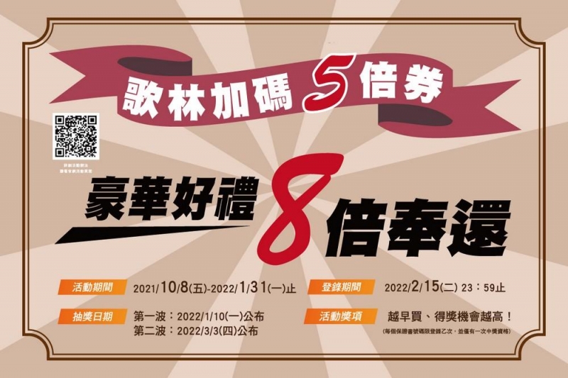 歌林加碼五倍券 快來參加第二波抽獎 抽價值4萬奢華溫泉旅館住宿