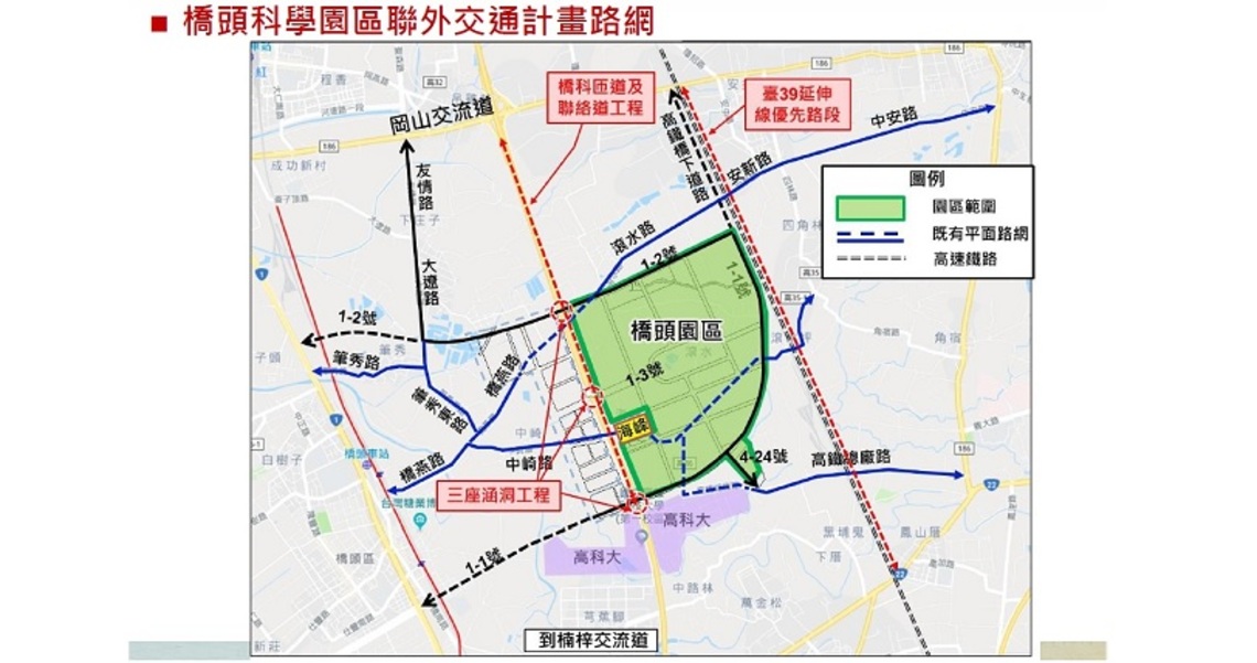 橋科園區聯外交通整體計畫審議通過    預計115年中旬完工