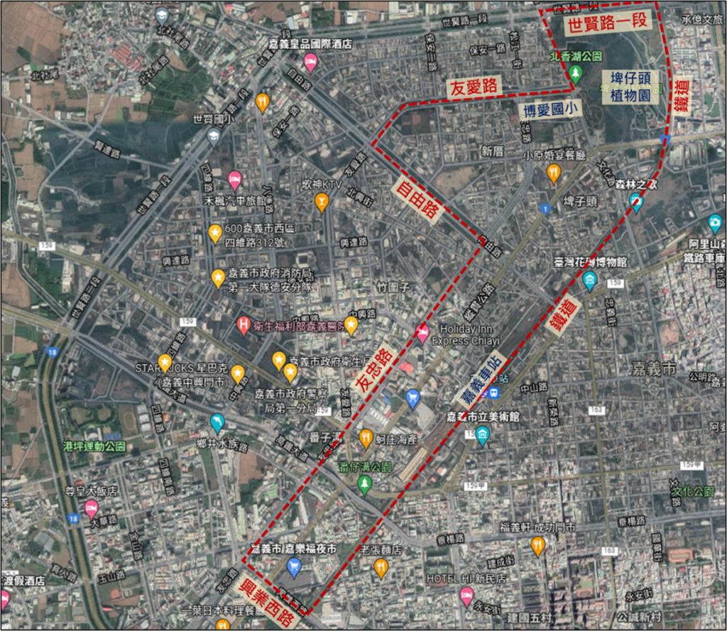 「嘉義市污水系統第一期-分支管網及用戶接管第8、9標工程」範圍