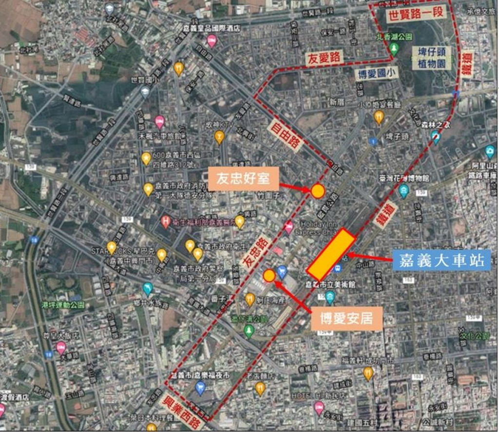 「嘉義市污水系統第一期-分支管網及用戶接管第8、9標工程」範圍
