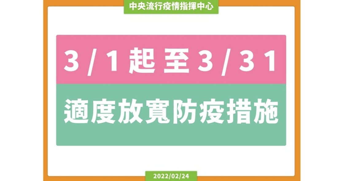 指揮中心：3/1至3/31適度放寬防疫措施