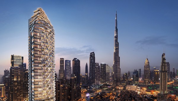 Dar Al Arkan 展示 W Residences Dubai - Downtown，可俯瞰杜拜哈利法塔和杜拜噴泉