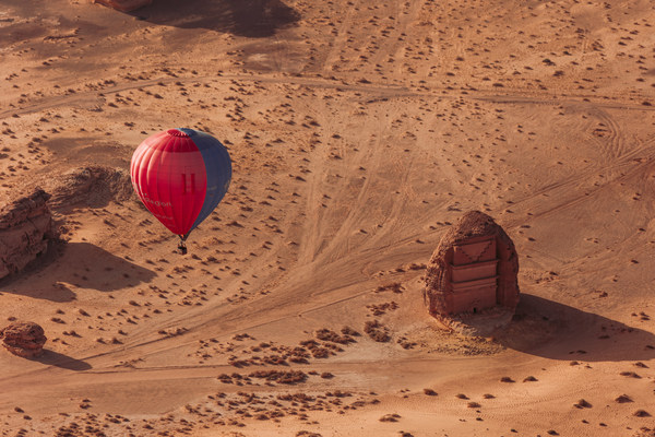 View from Hot Air Balloon above the UNESCO WORLD'S HERITAGE SITE, Hegra, AlUla, Saudi Arabia. View from Hot Air Balloon above the UNESCO WORLD'S HERITAGE SITE, Hegra, AlUla, Saudi Arabia.