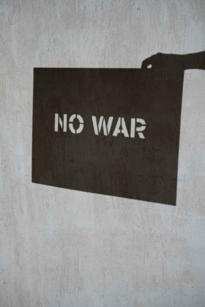 black and white no war text