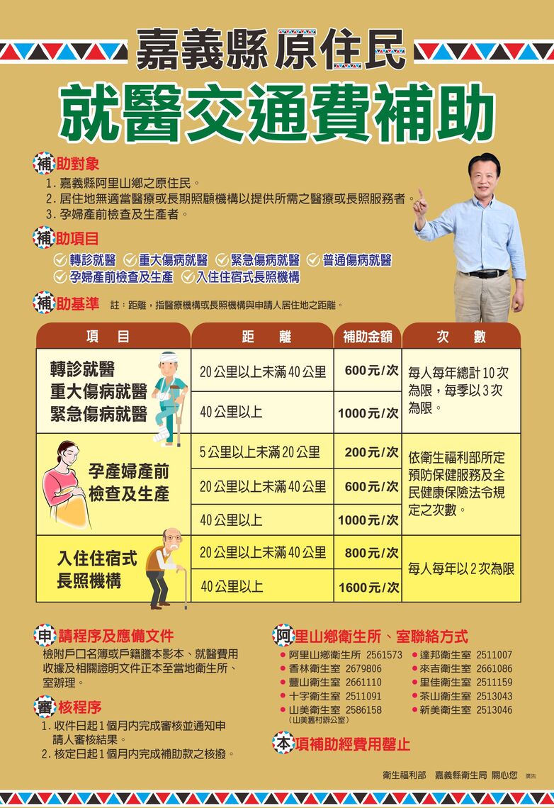 嘉義縣衛生局爭取原住民就醫交通補助 減低經濟負擔