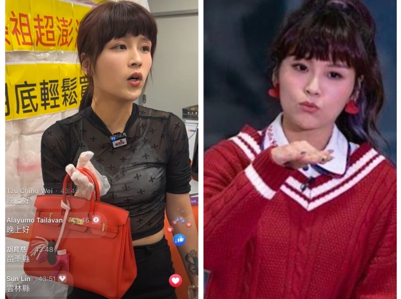 ▲丟丟妹直播豪氣拿出「金扣柏金包要抽獎」,只要按讚跟留言都有3.6萬人就抽出「老公贈送的金扣柏金包喔」。(圖/ 丟丟妹團隊提供)