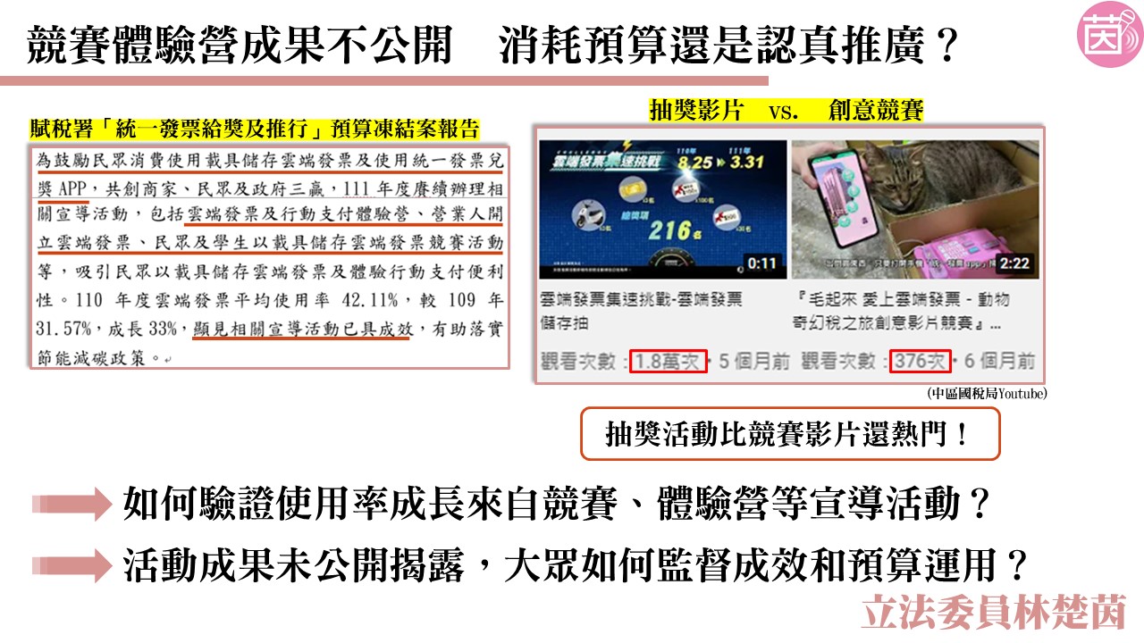 雲端發票推廣預算不透明 林楚茵憂恐成各局小金庫 68 林楚茵簡報1