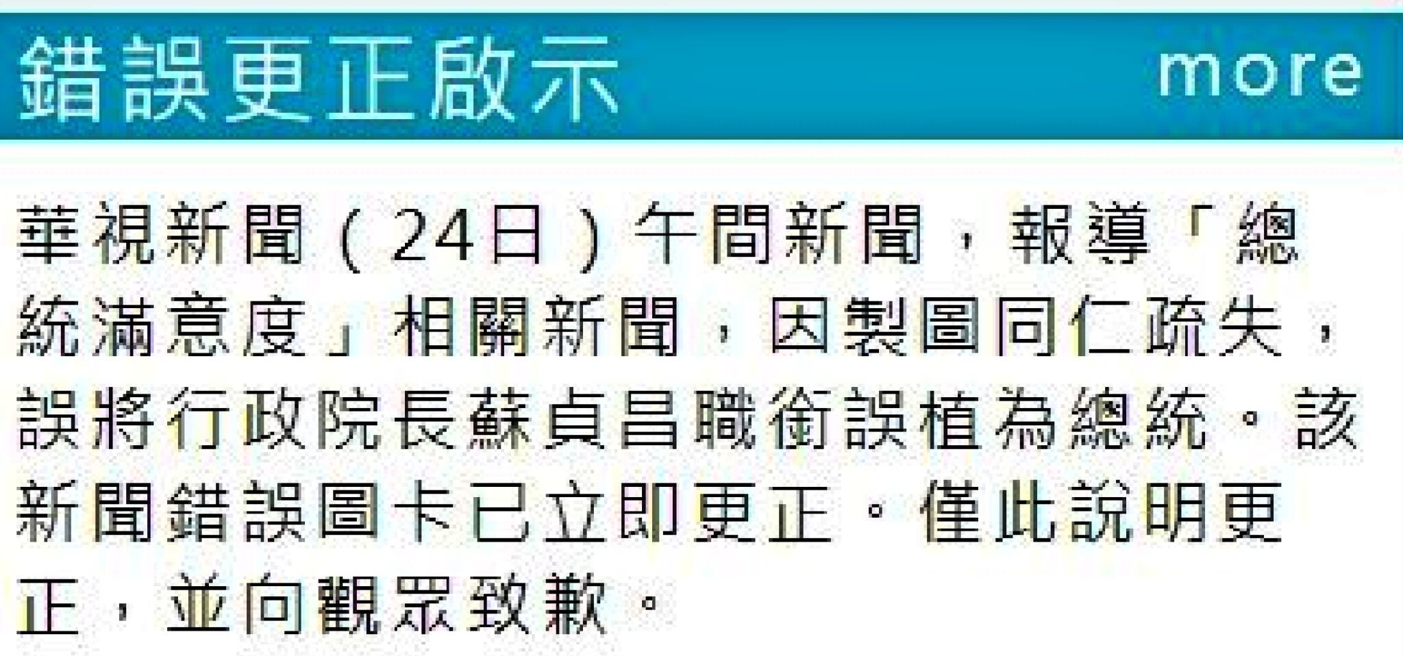 院長變總統?蘇貞昌稱讓人傻眼 華視道歉又傳錯字 68 院長變總統?蘇貞昌稱讓人傻眼 華視道歉又傳錯字