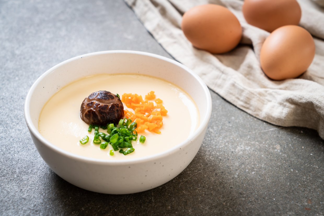 Homemade,Steamed,Egg,With,Vegetable,,Mushroom,And,Carrot