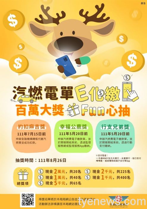 鼓勵汽燃費電子繳納 百萬獎金等你拿 16 202205021150401000