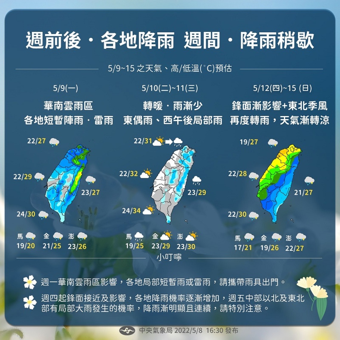 本週前後易下雨   週間雨稍歇